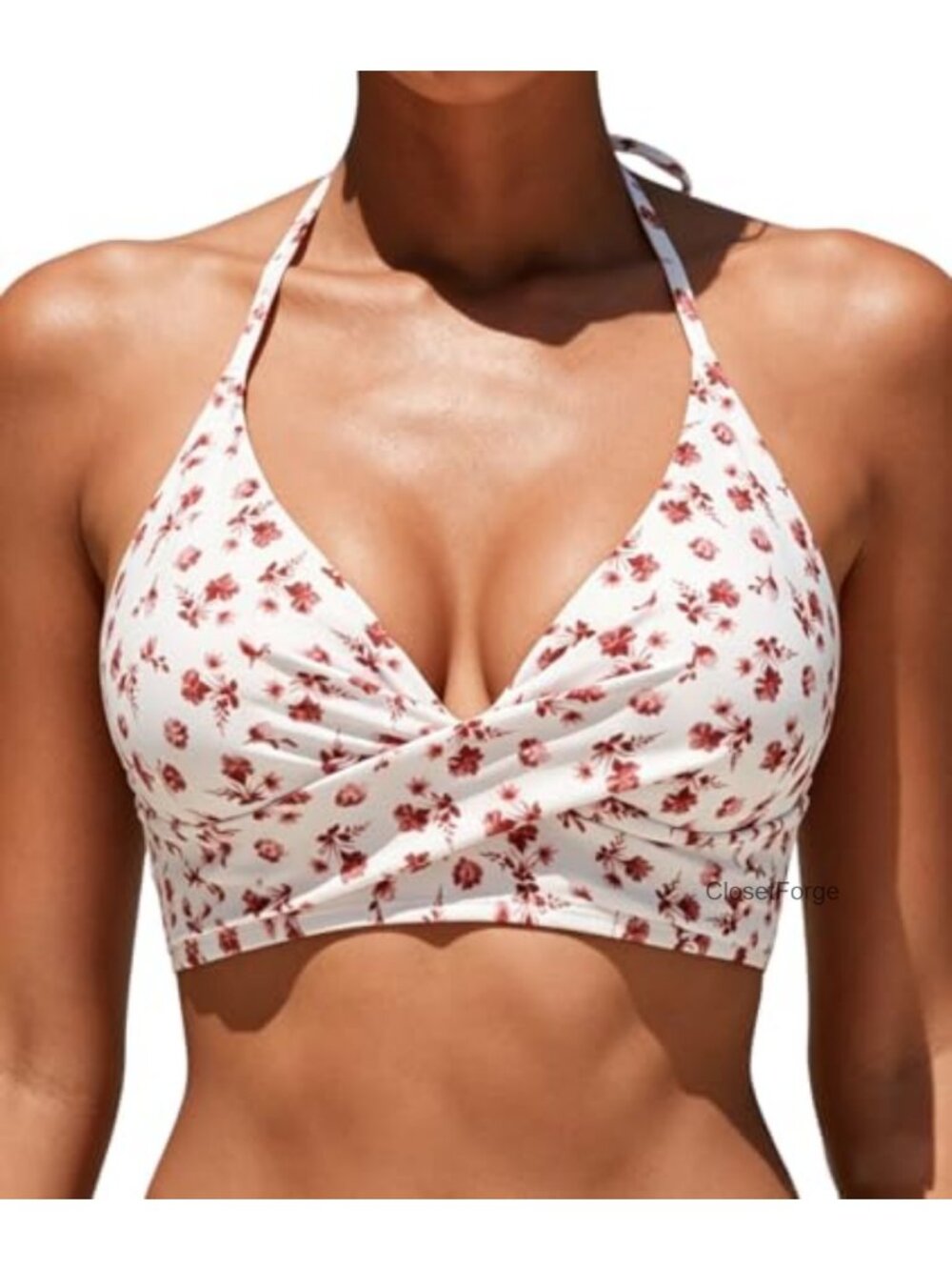 Twist Front Halter Bikini Top Removable Pad Swim Top